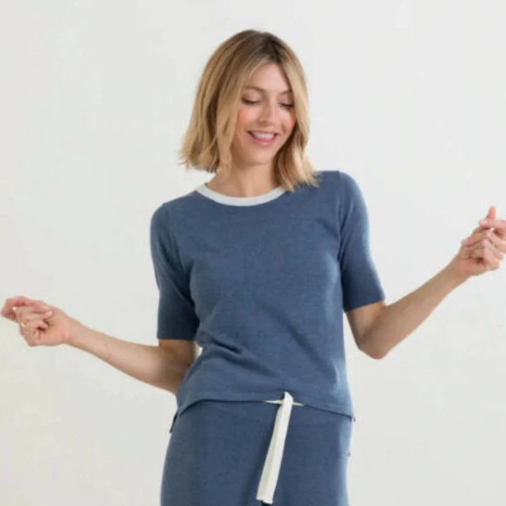 NWT MER SEA Anywear Light Short Sleeve Sweater Top Chambray Blue Gray XL H12932 - Picture 8 of 12
